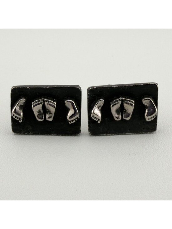 Other - Vintage Black Silver Tone Rectangle Baby Feet Cuff Links